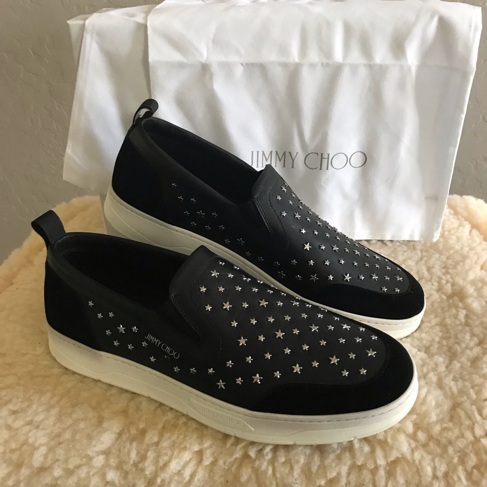 Jimmy Choo Black and White Star Slip-On Shoes